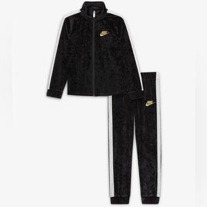 Nike Baby Crushed Velvet Zippered Jacket & Joggers Black & White Set Tracksuit